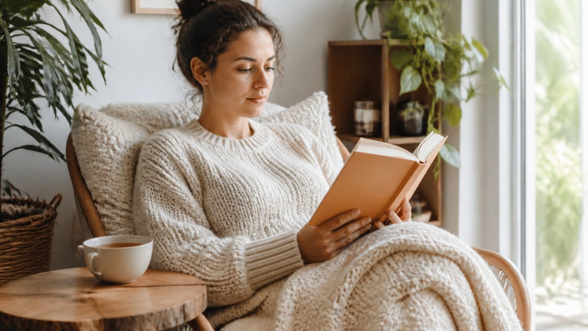 Eine Person liest konzentriert ein Buch bei einer Tasse Tee als idealen Einstieg in persönlichkeitsentwicklung bücher für